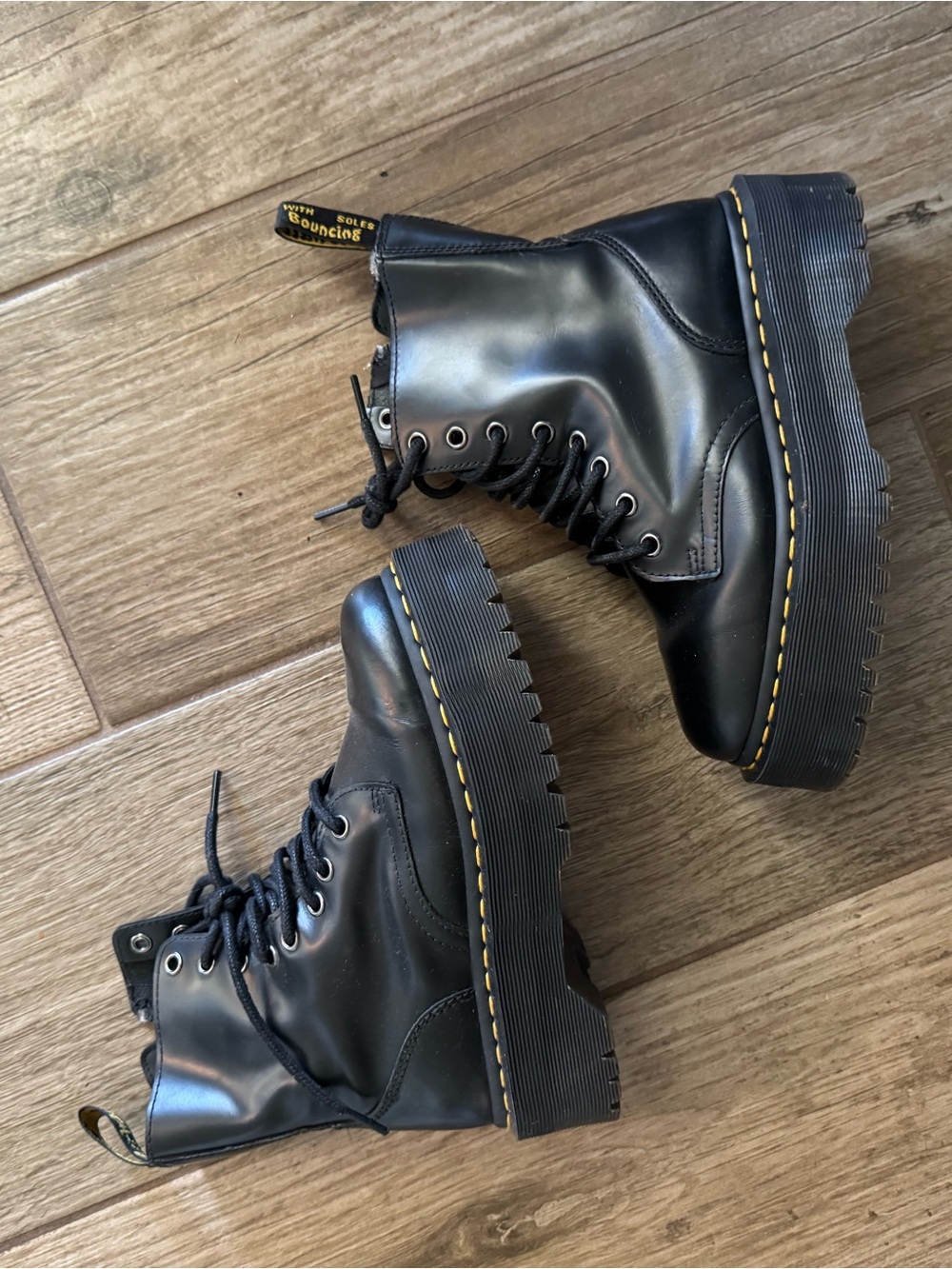 Dr. Martens Black Leather Platform Lace-Up Boots